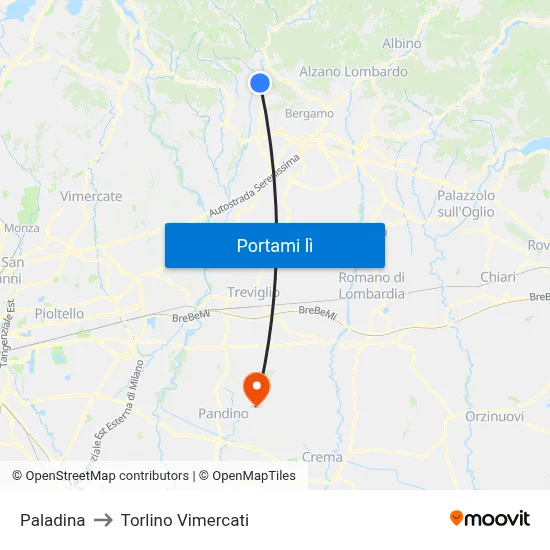 Paladina to Torlino Vimercati map