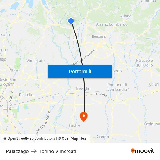 Palazzago to Torlino Vimercati map