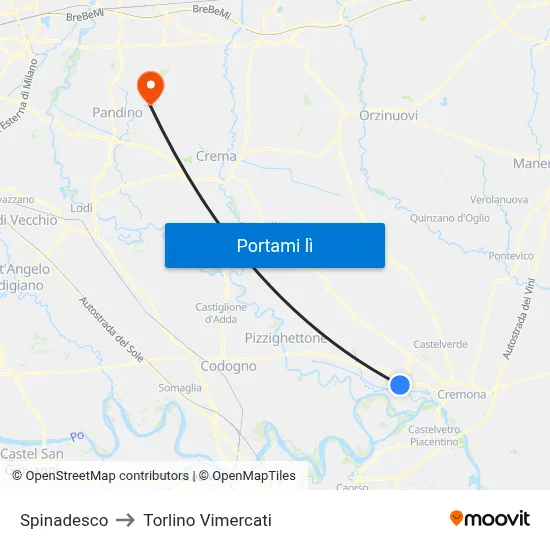 Spinadesco to Torlino Vimercati map