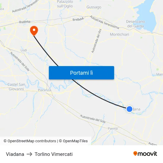 Viadana to Torlino Vimercati map