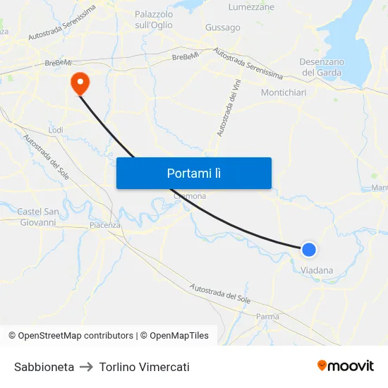 Sabbioneta to Torlino Vimercati map