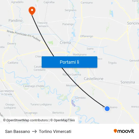 San Bassano to Torlino Vimercati map