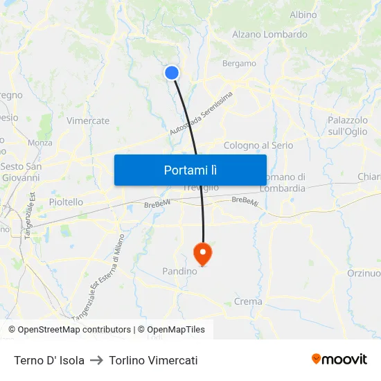 Terno D' Isola to Torlino Vimercati map