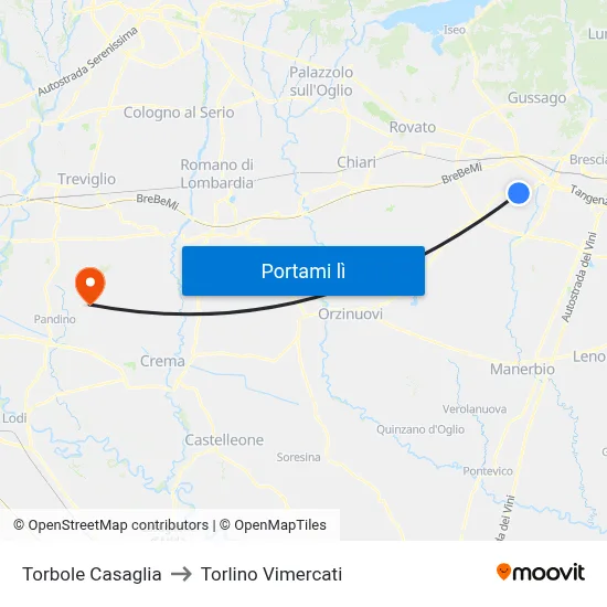 Torbole Casaglia to Torlino Vimercati map