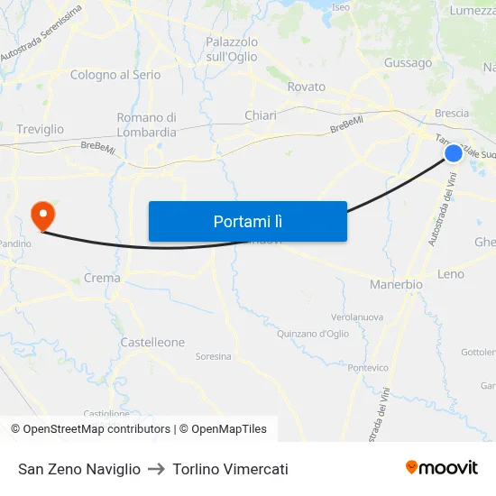 San Zeno Naviglio to Torlino Vimercati map