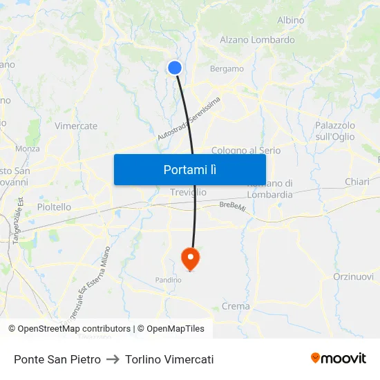 Ponte San Pietro to Torlino Vimercati map