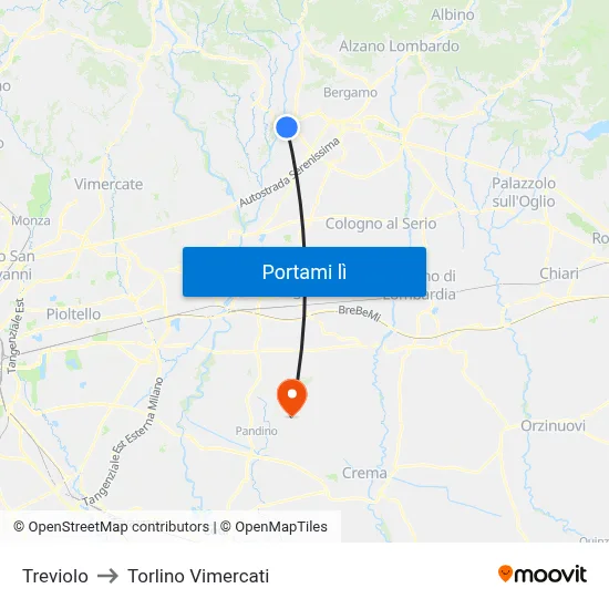 Treviolo to Torlino Vimercati map