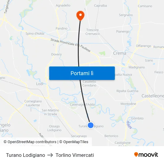 Turano Lodigiano to Torlino Vimercati map