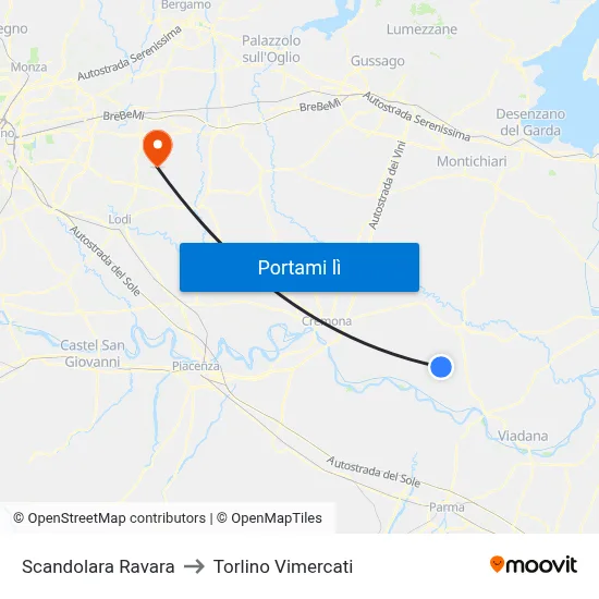 Scandolara Ravara to Torlino Vimercati map