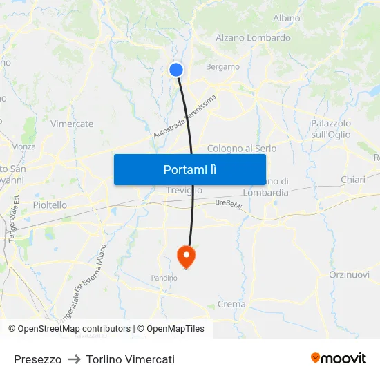 Presezzo to Torlino Vimercati map