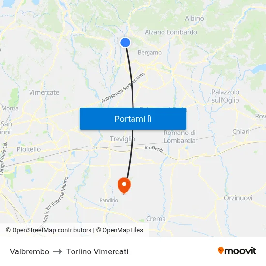 Valbrembo to Torlino Vimercati map