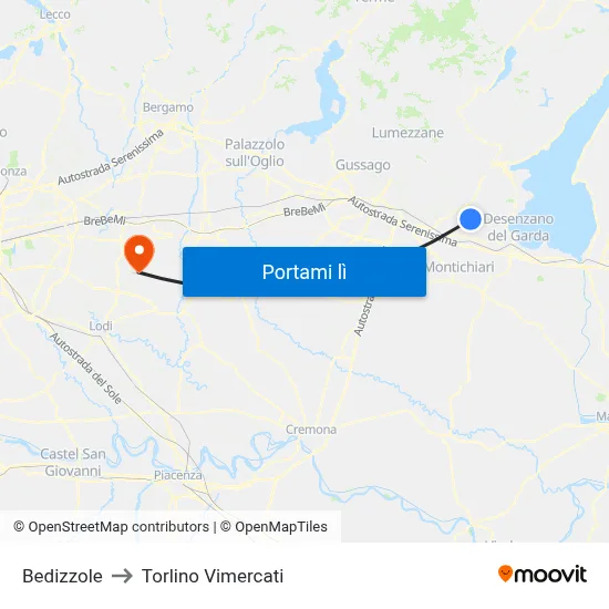 Bedizzole to Torlino Vimercati map
