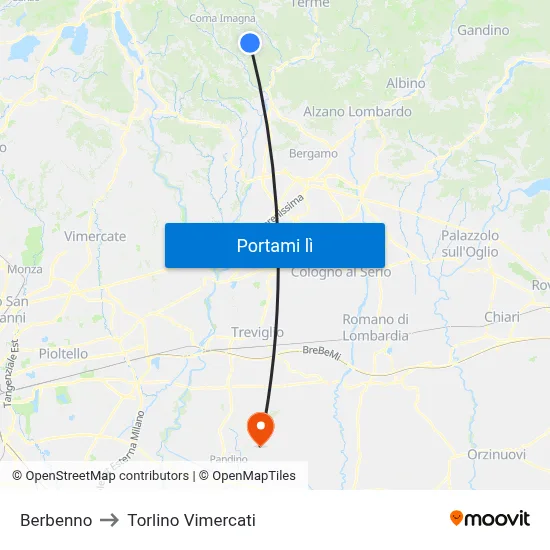 Berbenno to Torlino Vimercati map