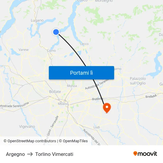 Argegno to Torlino Vimercati map