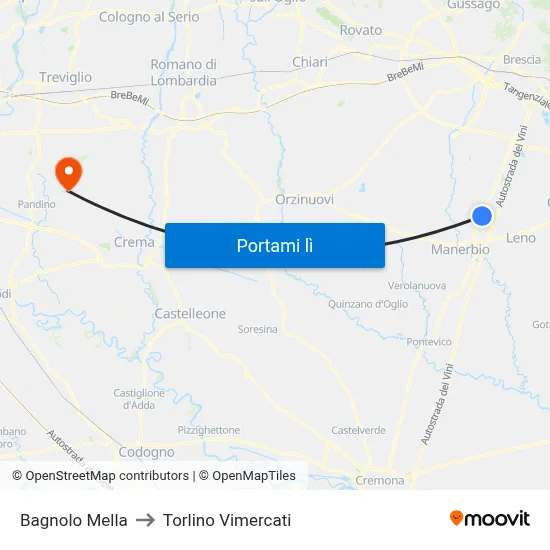 Bagnolo Mella to Torlino Vimercati map