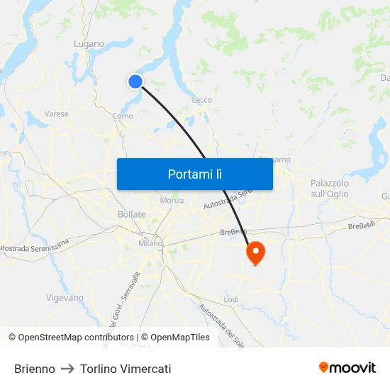 Brienno to Torlino Vimercati map