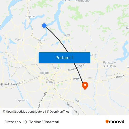 Dizzasco to Torlino Vimercati map