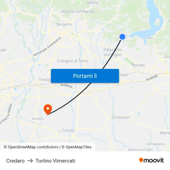 Credaro to Torlino Vimercati map