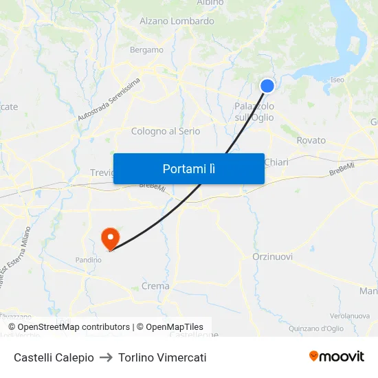 Castelli Calepio to Torlino Vimercati map