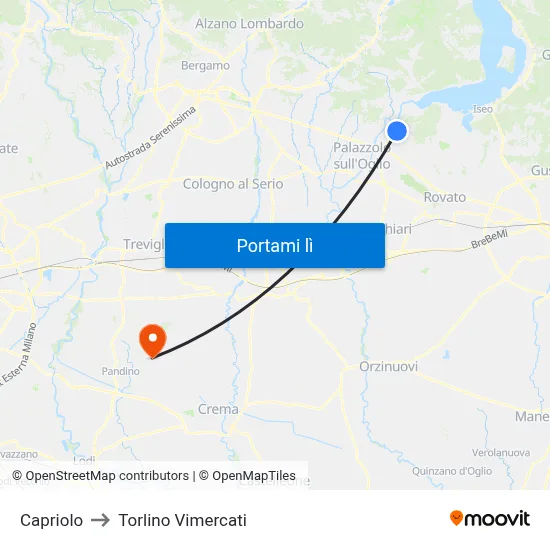 Capriolo to Torlino Vimercati map