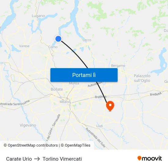 Carate Urio to Torlino Vimercati map
