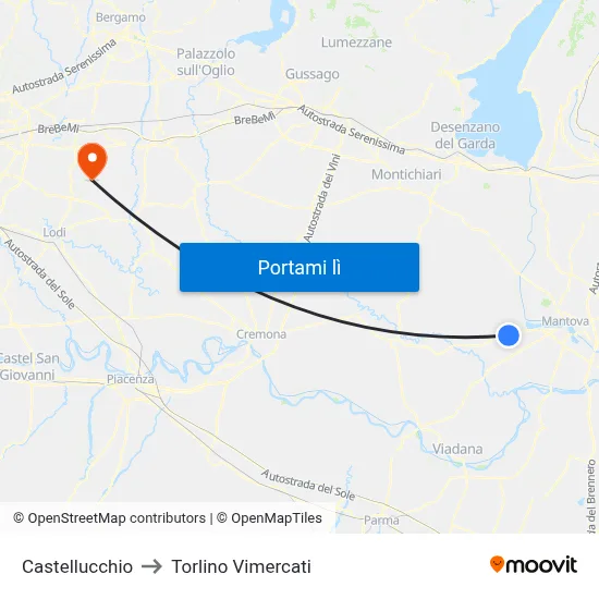 Castellucchio to Torlino Vimercati map