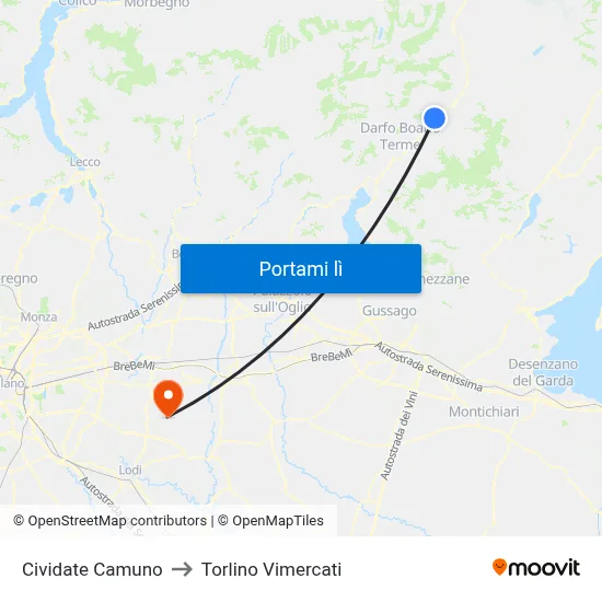 Cividate Camuno to Torlino Vimercati map