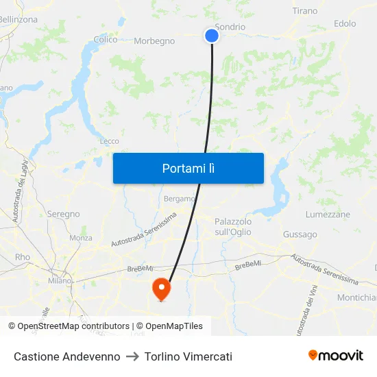 Castione Andevenno to Torlino Vimercati map