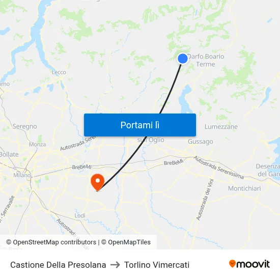 Castione Della Presolana to Torlino Vimercati map