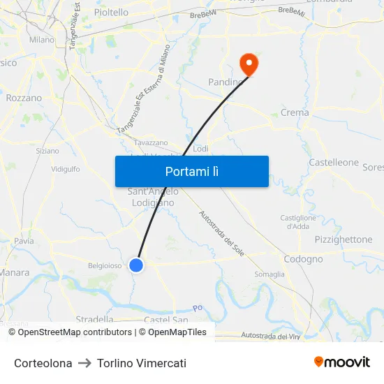 Corteolona to Torlino Vimercati map