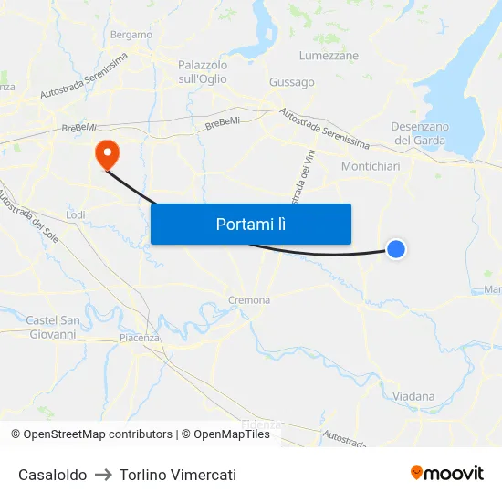Casaloldo to Torlino Vimercati map