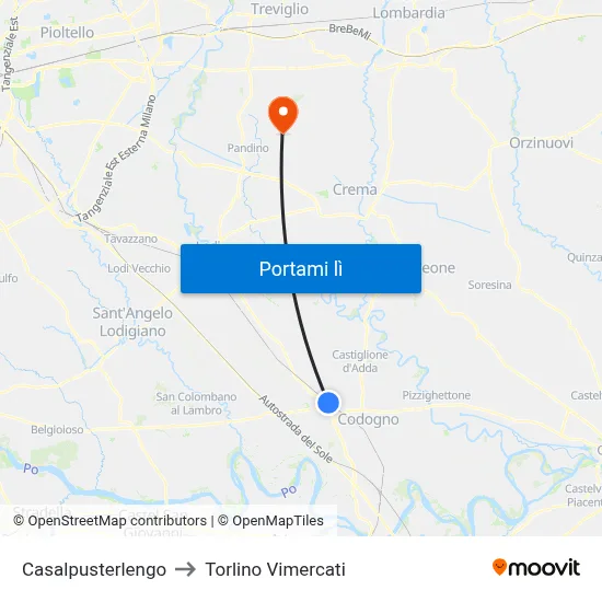 Casalpusterlengo to Torlino Vimercati map