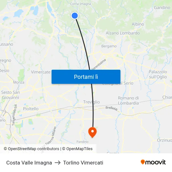Costa Valle Imagna to Torlino Vimercati map