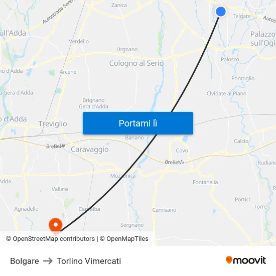 Bolgare to Torlino Vimercati map