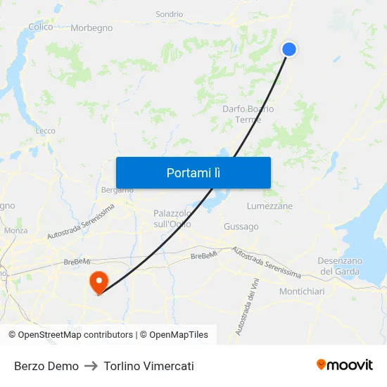 Berzo Demo to Torlino Vimercati map