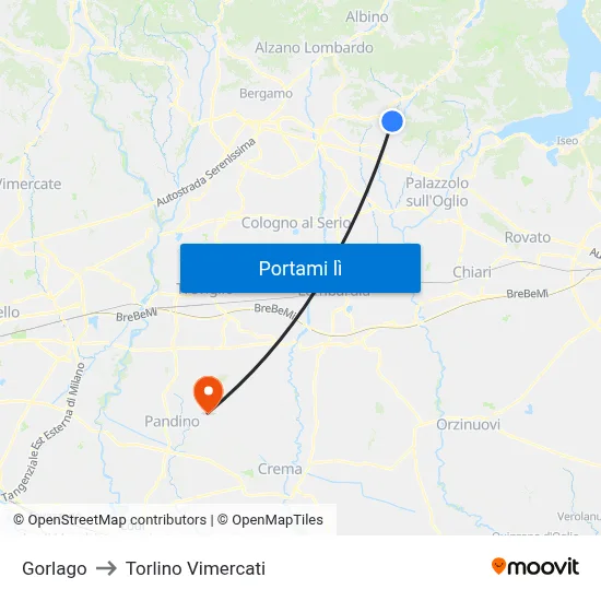 Gorlago to Torlino Vimercati map