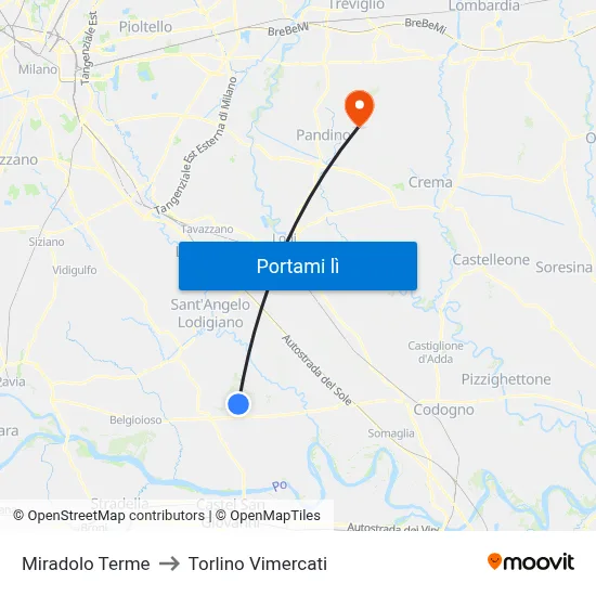 Miradolo Terme to Torlino Vimercati map