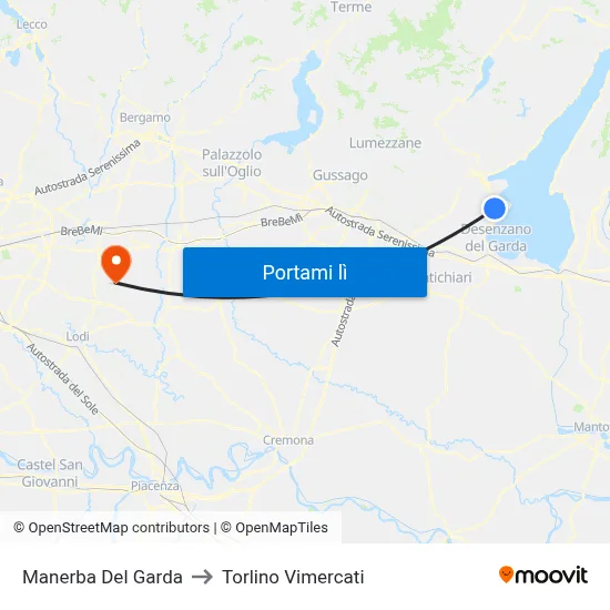 Manerba Del Garda to Torlino Vimercati map