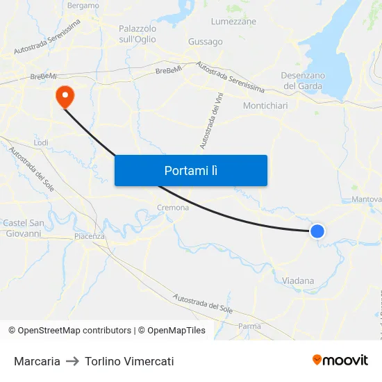 Marcaria to Torlino Vimercati map
