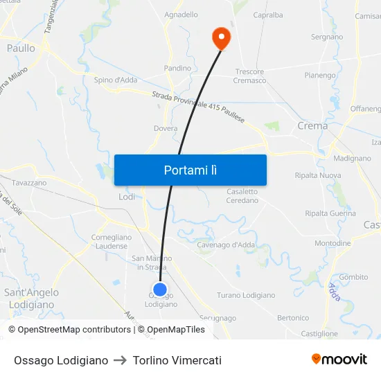 Ossago Lodigiano to Torlino Vimercati map