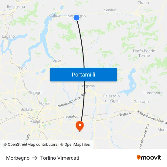 Morbegno to Torlino Vimercati map