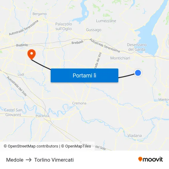 Medole to Torlino Vimercati map