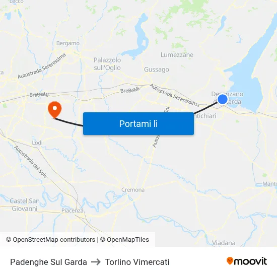 Padenghe Sul Garda to Torlino Vimercati map
