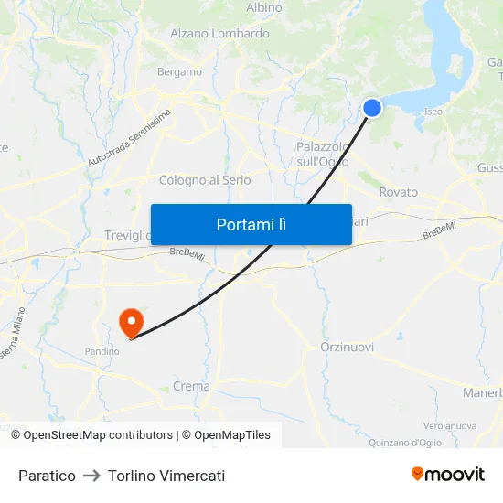 Paratico to Torlino Vimercati map
