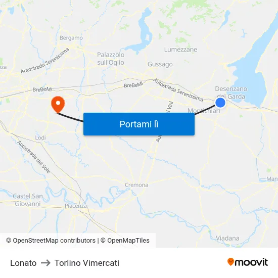 Lonato to Torlino Vimercati map