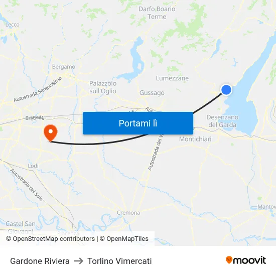 Gardone Riviera to Torlino Vimercati map