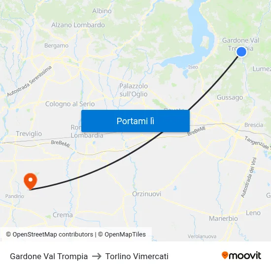 Gardone Val Trompia to Torlino Vimercati map