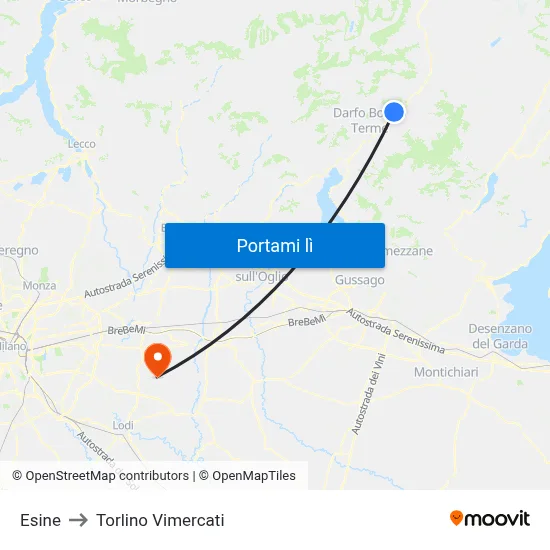 Esine to Torlino Vimercati map