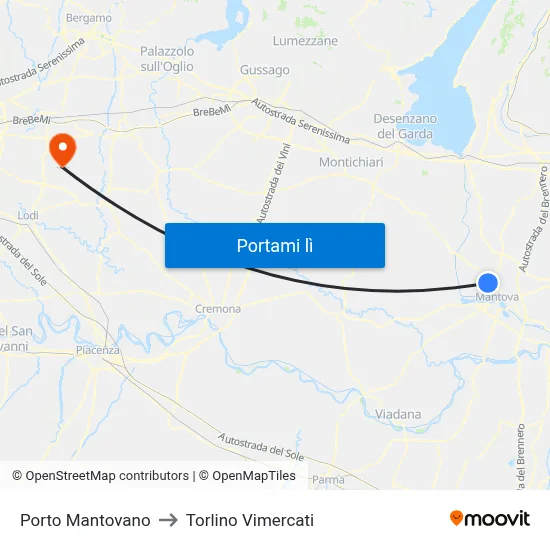 Porto Mantovano to Torlino Vimercati map