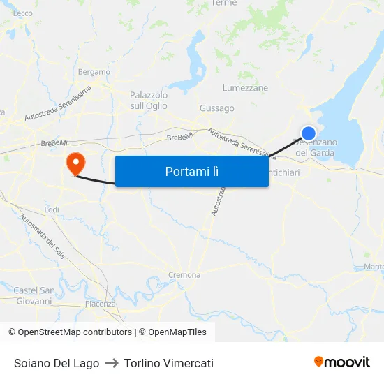 Soiano Del Lago to Torlino Vimercati map